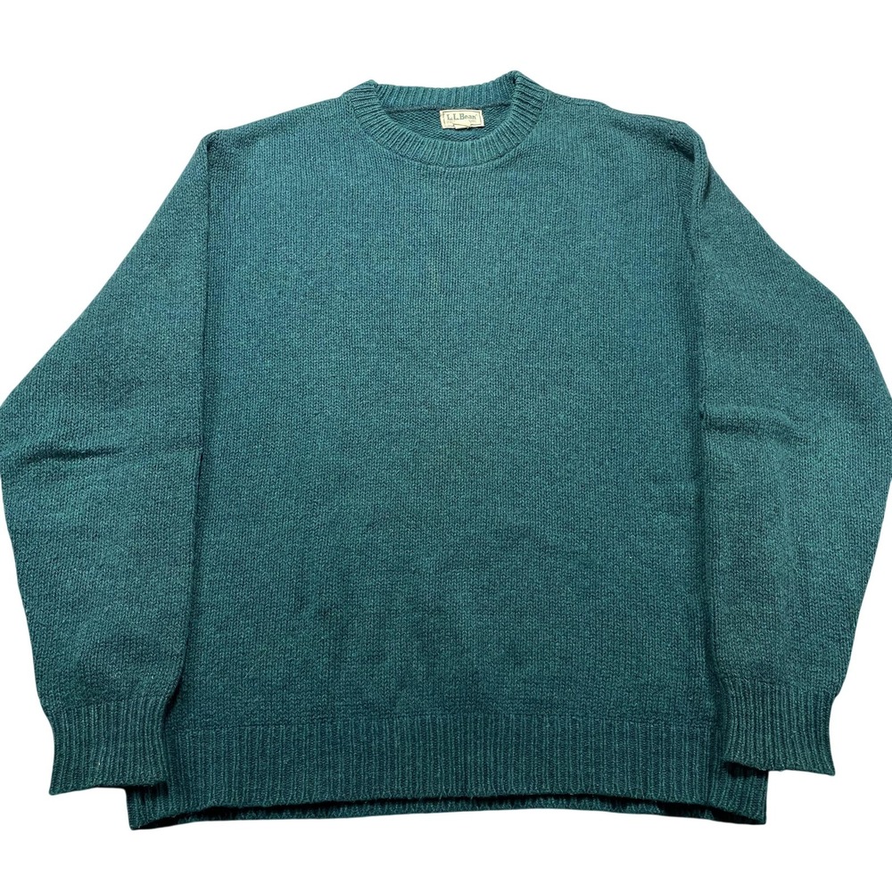 VTG 80s L.L. Bean Wool Sweater Mens XLT Tall‎ Green Knit Crewneck Pullover USA